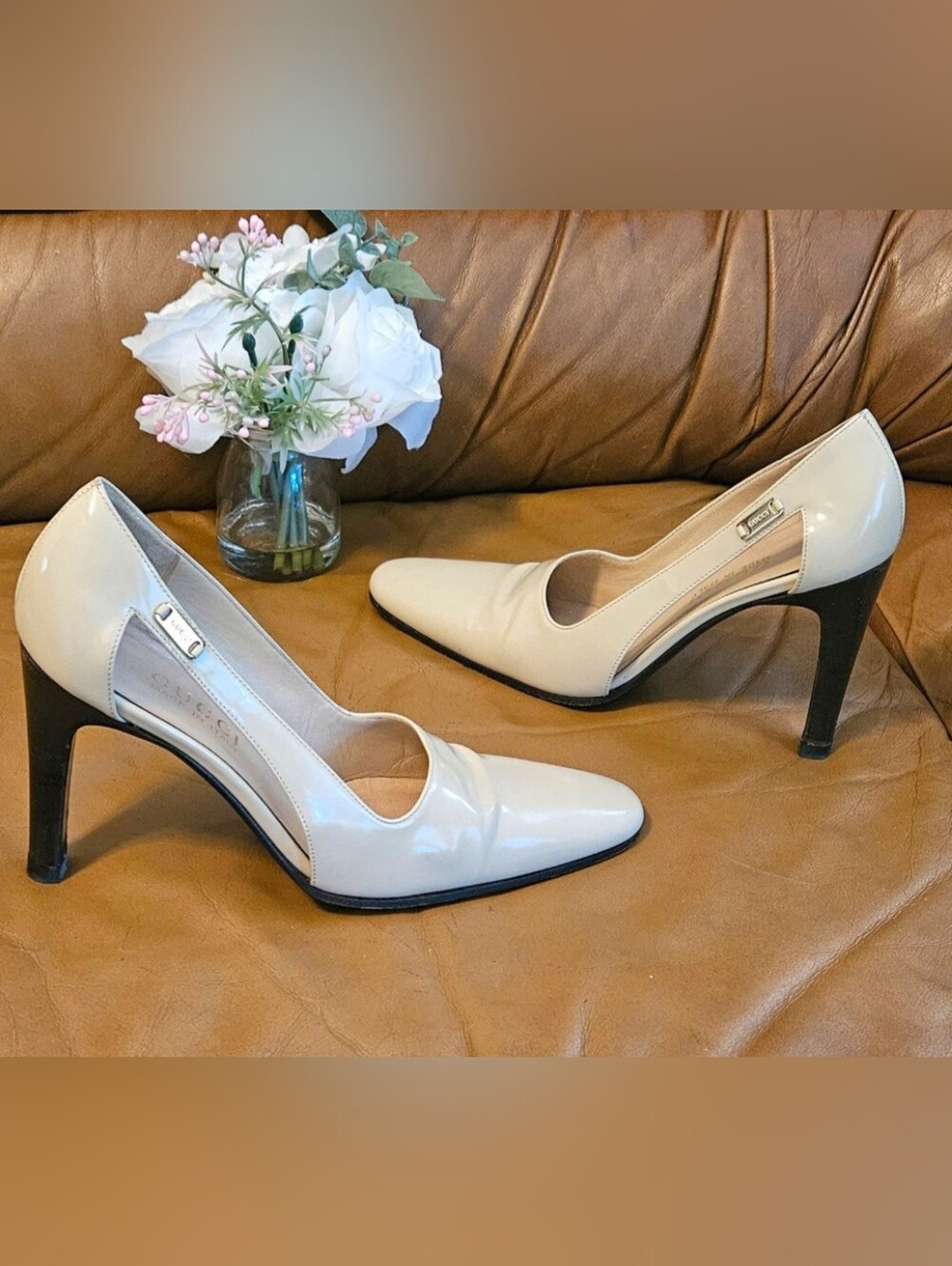 Women's Gucci Cream Leather High-End Pump Heels Size 7 US